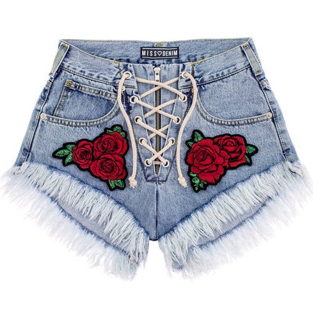 Blue Acid Jeans MISSDENIM Shorts Highwaisted Cutoffs Embroidery Roses Tied up | fashion, denim e etsy