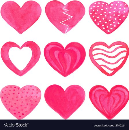 Set of pink watercolor hearts Royalty Free Vector Image