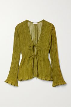 Savannah Morrow - + Net Sustain Amalfi Crinkled Organic Cotton And Peace Silk-blend Top - Green - XL/XXL