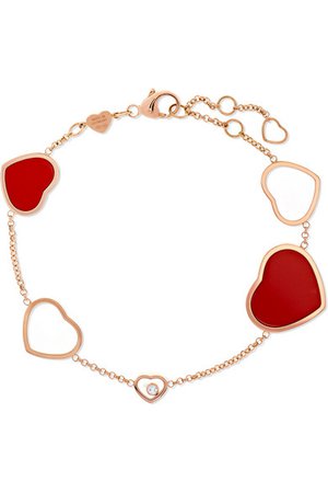 Chopard | Happy Hearts 18-karat rose gold, diamond and red stone bracelet | NET-A-PORTER.COM