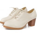 White Leather Old School Oxfords Lace Up High Heels Ankle Boots Booties Women Shoes