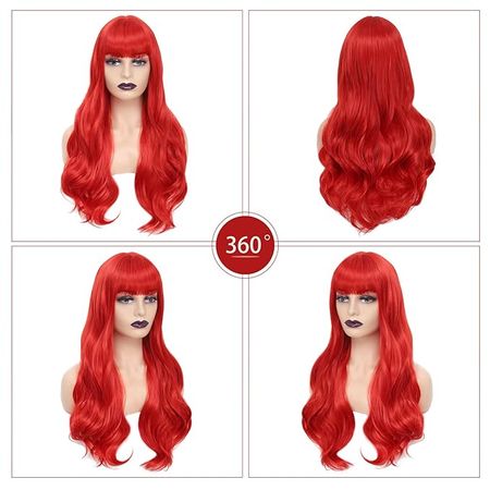 Amazon.com: AISI QUEENS Long Red Wig with Bangs Wavy Red Wigs for Women Halloween Red Cosplay Wig Daily Party Use Heat Resistant Synthetic(26inch,Red) : Clothing, Shoes & Jewelry