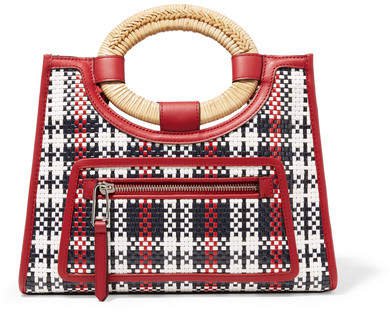 Runaway Small Raffia-trimmed Woven Leather Tote - Red