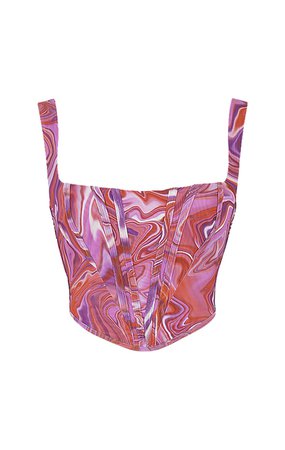 Clothing : Tops : 'Ninetta' Purple Swirl Print Mesh Corset