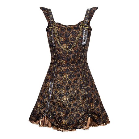 Golden Steampunk Dress, Timeclocks Brown Party Dress, Alt Fashion