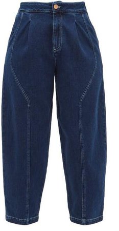 Curved Panel Cropped Jeans - Womens - Denim