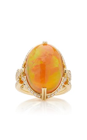 G-One 18k Yellow Gold Opal, Diamond Ring By Goshwara | Moda Operandi