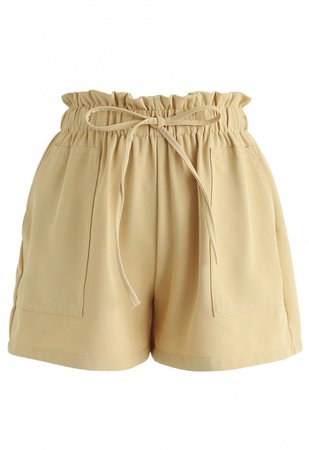 PaperBag-Waist Pockets Shorts in Mustard - NEW ARRIVALS - Retro, Indie and Unique Fashion