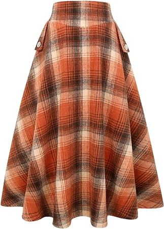 Orange/Rust Skirt Fall Winter Outfits High Waisted Sweater Flannel Tweed Pleated Maxi Skirt Plaid Dresses, Plaid Orange, XL : Clothing, Shoes & Jewelrymazon.com: