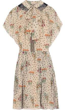 Pussy-bow Floral-print Silk-blend Georgette Mini Dress