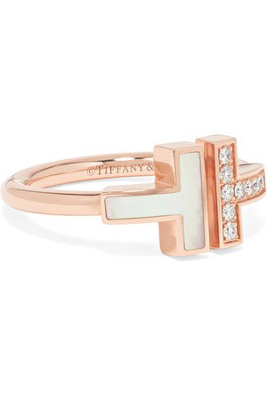 Tiffany & Co. | Bague en or rose 18 carats, diamants et nacre T Square | NET-A-PORTER.COM