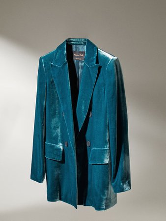 Mock double-breasted velvet blazer - - Massimo Dutti