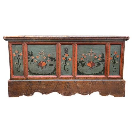 19th Century Eastern European Antique Folk Art Painted Chest For Sale at 1stDibs