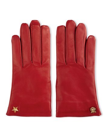 Gucci Leather Tiger-Trim Gloves