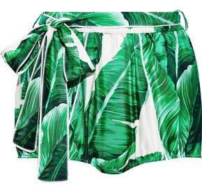 Belted Printed Silk-faille Shorts