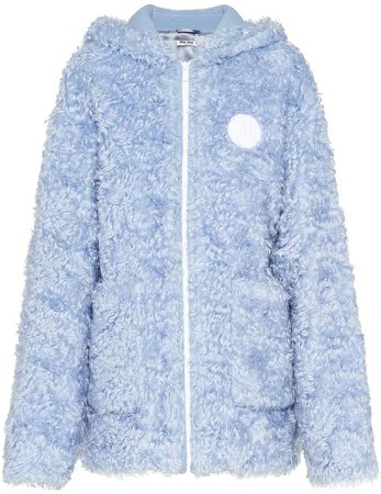 hooded zip-up faux-fur jacket
