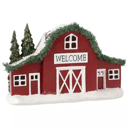 Homespun Holiday LED Red Barn Decor, 10"