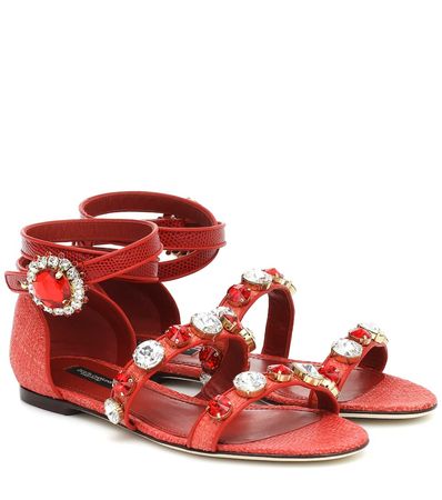 Sandali In Pelle E Paglia Con Cristalli - Dolce & Gabbana | Mytheresa