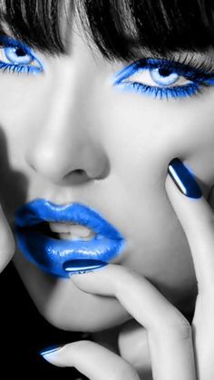 Black & White Model Blue Lips & Eyeliner