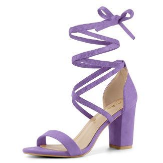 Allegra K Women's Open Toe Lace Up Chunky High Heels Sandals Purple 7 : Target