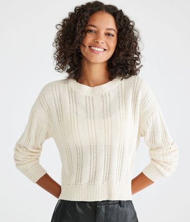 Ribbed Cropped Crew Sweater