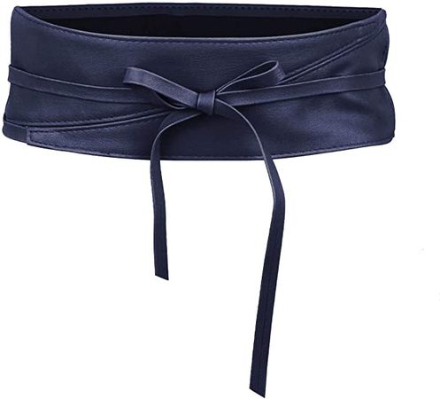 Samtree Wrap Waist Wide Obi Belt for Women, Solid Color Self Tie Polyester Bowknot Cinch Waistband, Navy Blue at Amazon Women’s Clothing store
