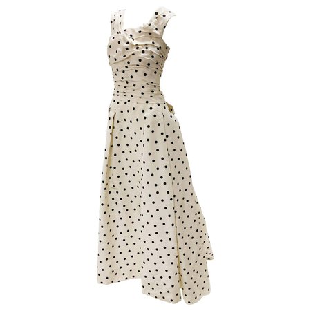 Pierre Balmain Haute Couture Polka Dot Faille Evening Gown w/ Corsetry Detail For Sale at 1stDibs