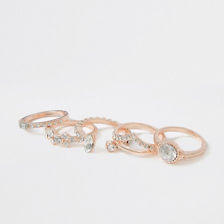 Rose gold stacking rings 5 pack | River Island