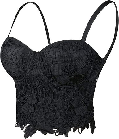 ELLACCI Women's Floral Lace Bustier Crop Top Gothic Corset Bra Tops Black Small at Amazon Women’s Clothing store
