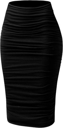 URBAN DAIZY Women's Pencil Skirt – Premium Cotton Shirred Knee Length Elastic Waist Stretch Bodycon Office Midi Skirts at Amazon Women’s Clothing store