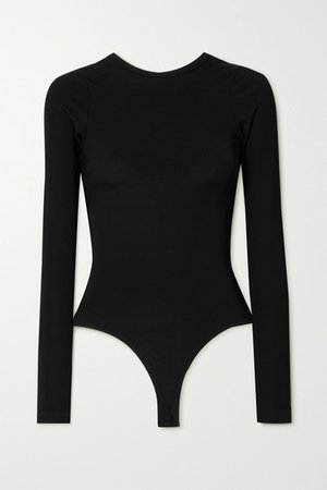 Cutout Ribbed Stretch-knit Thong Bodysuit - Black