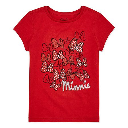 Disney Collection Little & Big Girls Crew Neck Minnie Mouse Short Sleeve Graphic T-Shirt, Color: Red - JCPenney
