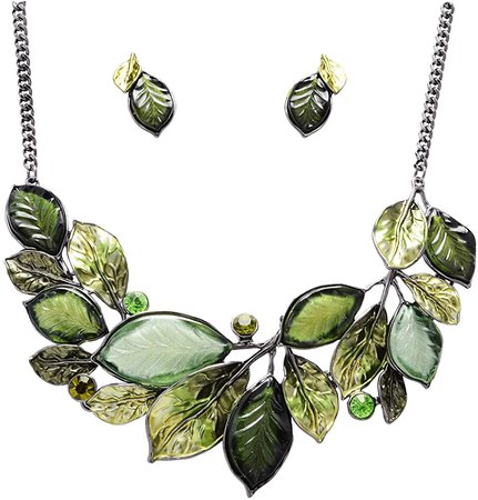 Amazon.com: Fenni Vintage Statement Jewelry Set Leaf Floral Bohemian Boho Statement Necklace Earring Set Crystal Fashion Costume Jewelry (Green): Clothing