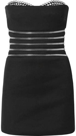 Embellished Stretch-crepe Mini Dress - Black