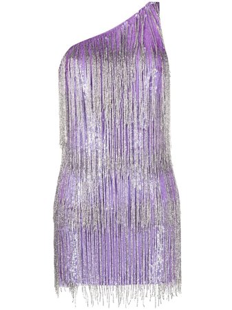Elisabetta Franchi bead fringed one-shoulder mini dress purple AB01811E2 - Farfetch