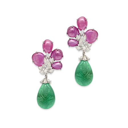 emerald and pink sapphire earrings