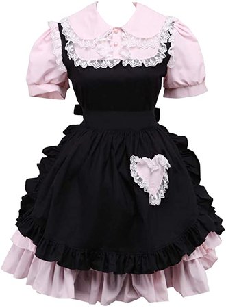 Amazon.com: antaina Preto e rosa Algodão com babados vestido de renda Maid Lolita vitoriana Cosplay: Clothing