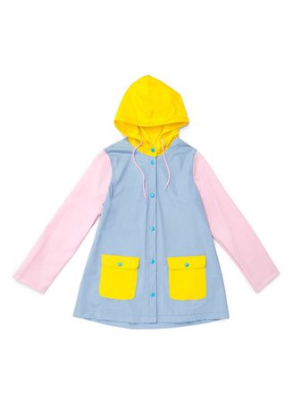 pastel raincoat rain coat jacket yellow blue pink colorblock