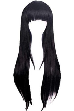 Amazon.com: FWHWJ 29" 75cm Long Straight Cosplay Costume Wig Black Neat Bangs: Clothing