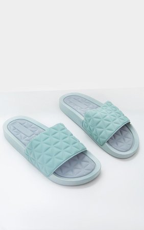 Mint Quilted Rubber Slides | PrettyLittleThing USA