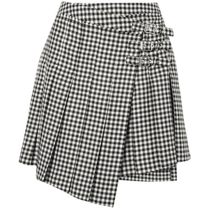 Pleated Gingham Wool-twill Wrap Mini Skirt - Black for $495.00 available on URSTYLE.com