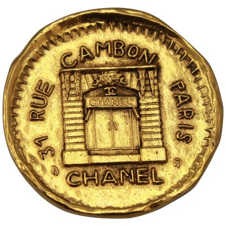Vintage Gold Plated Chanel Brooch Rue Cambon For Sale at 1stdibs