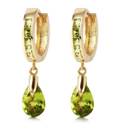 3.9 Carat 14K Gold Huggie Earrings Dangling Peridot For Sale | Galaxy Gold Inc.