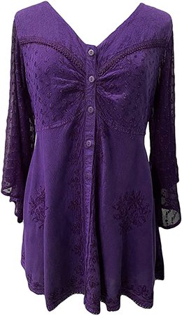 18607 B Medieval Button Down Sheer Lace Sleeve Top Blouse (M, Silver) at Amazon Women’s Clothing store