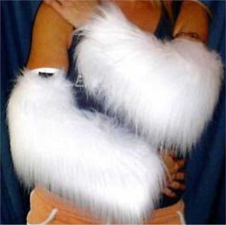 white fluffy arm warmers