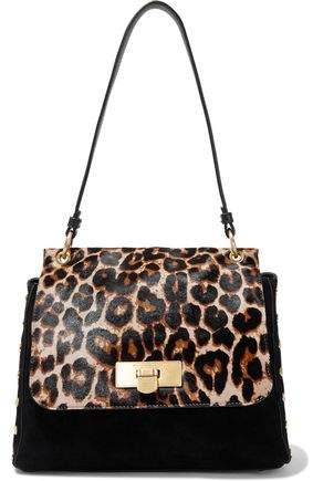 Baylee Leopard-print Calf Hair-paneled Suede Shoulder Bag
