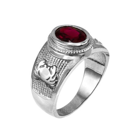 Sterling Silver Cancer Zodiac Sign July Birthstone Red CZ Ring