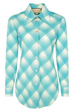 Блуза из шёлка и хлопка Gucci Блузы и рубашки Голубой на BABOCHKA.RU