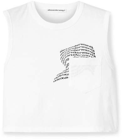 Printed Cotton-jersey Tank - White