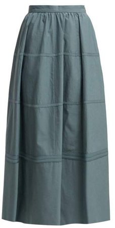 Panelled Cotton And Silk Blend Skirt - Womens - Blue